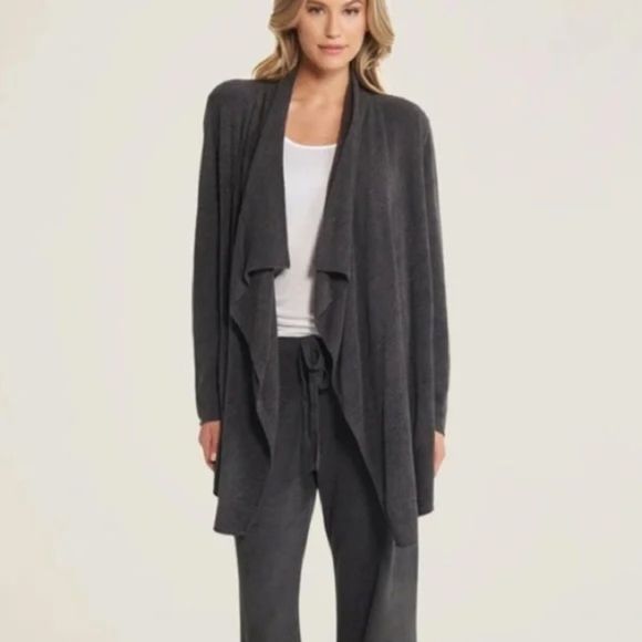 BAREFOOT DREAMS draped cardigan cozy chic ultra lite size L/XL grey/black - Picture 2 of 14